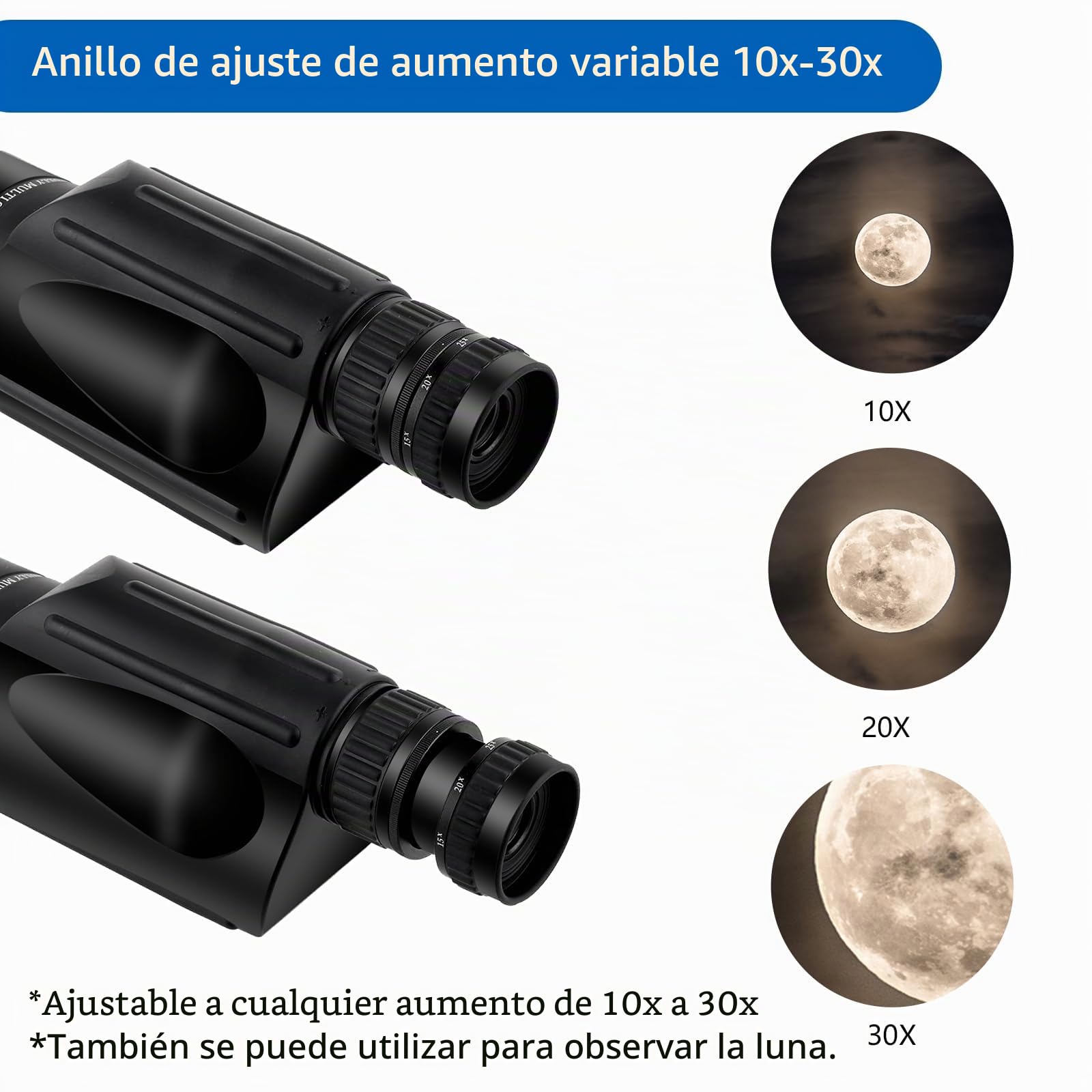 10-30X50 Telescopio monocular FMC BK7 alta ampliación nitrógeno relleno observación aves Viajando Lupa