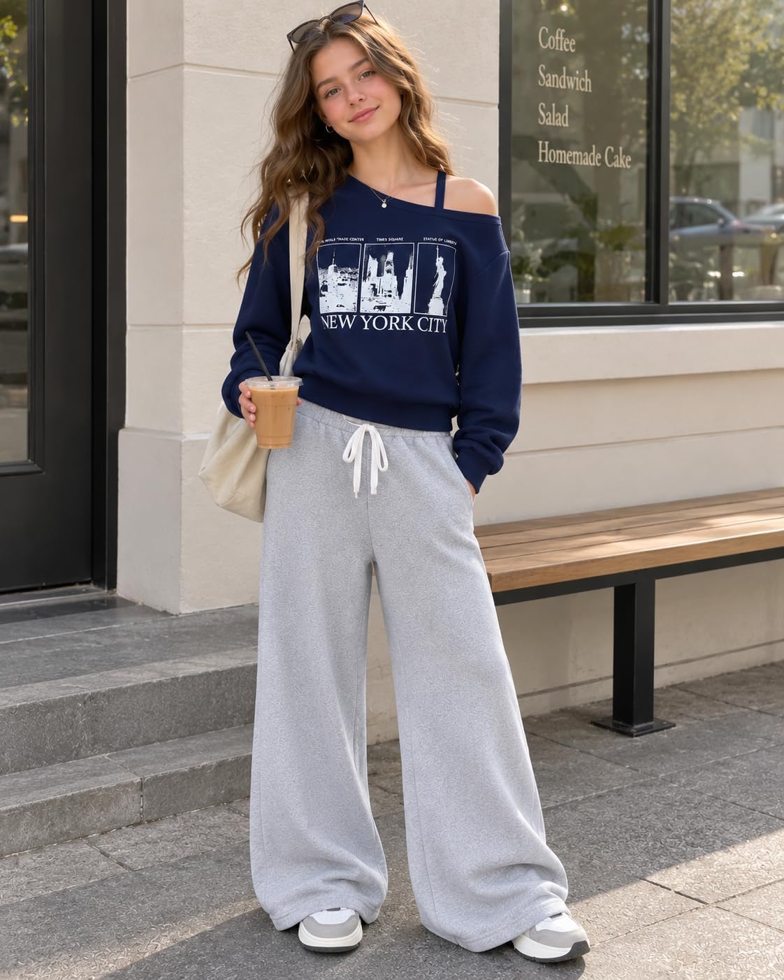 Azmxynol Tween Girls Clothes Off Shoulder Sweatshirt Top + Wide Leg Pants 2 Piece Outfit Set, Size 8-16 Years image 2