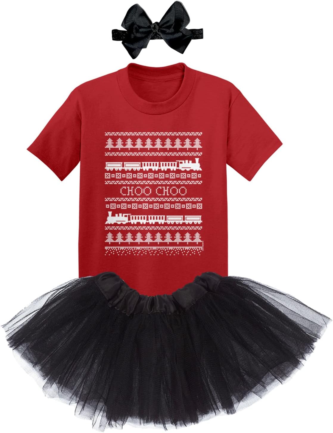 Choo Choo Ugly Christmas Xmas Baby Bodysuit + Tutu Skirt + Bow Headband Set