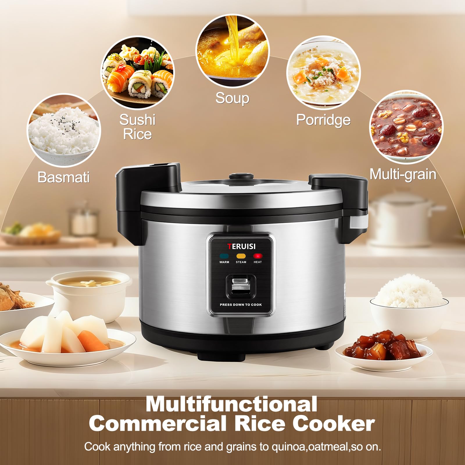 Arrocera comercial de 10 L, 50 tazas, cocina eléctrica de cocción rápida con autoservicio caliente, olla interior antiadherente para uso de 10 a 20 personas