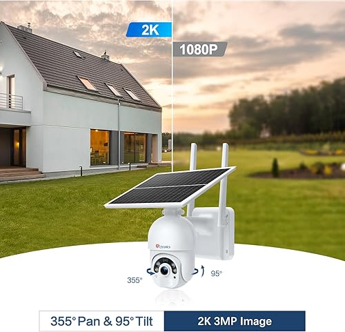 Miniatura 2 de Ctronics Cámara de seguridad solar PTZ exterior, 1080P WiFi inalámbrica cámara de seguridad para el hogar 14400mAh, batería recargable con visión