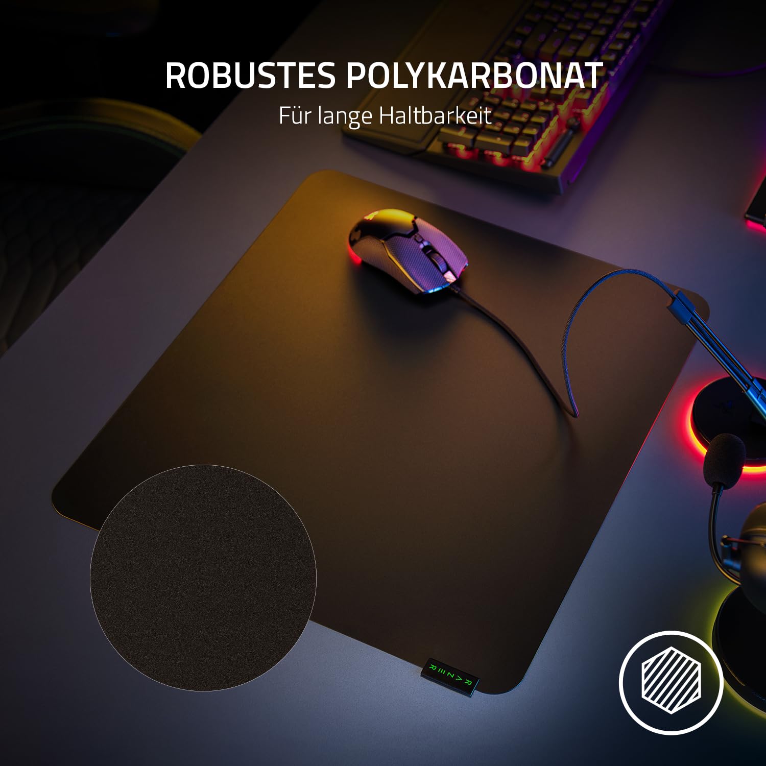 Razer Sphex V3 Large - Ultra dünnes Gaming-Mauspad (450 mm breit x 400 mm hoch, Glattes Design, Robustes Polykarbonat, Rutschfester Gummiboden) Groß, Schwarz