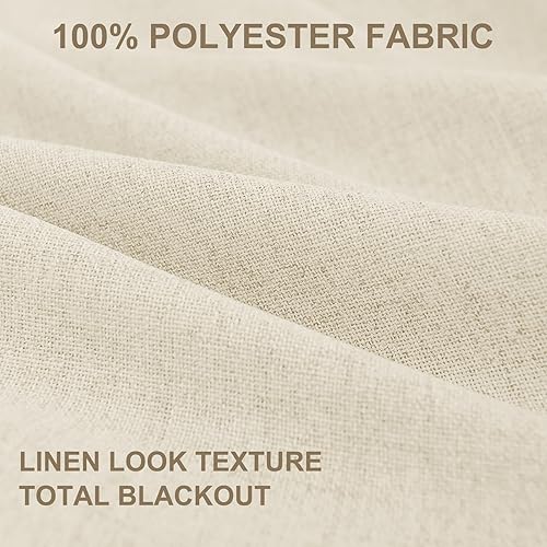Miniatura 8 de 100% Blackout Shield Cortinas opacas de lino para dormitorio de 102 pulgadas de largo, con pestaña trasera, bolsillo para barra, cortinas para sala