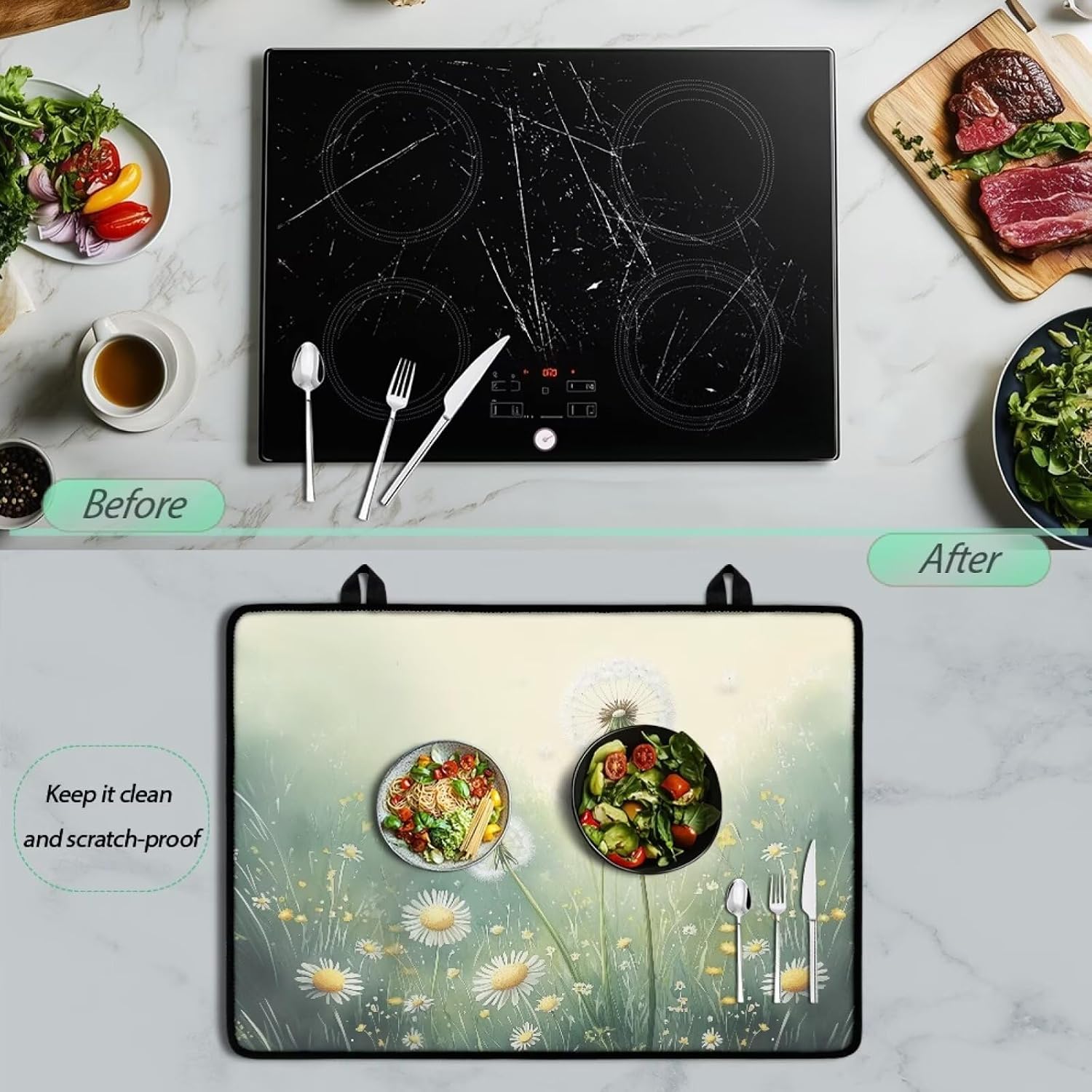 Flat Top Stove Cover Mat Heat Resistant Stove Top Covers for Electric Stove Glass Ceramic Top Stove Cover Protector Induction Cooktop Mat, 29 x 21 Inch, Dandelion