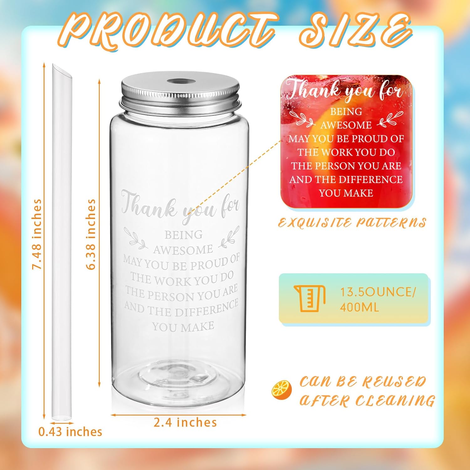 Pickmesh 24 Pcs Appreciation Gifts Bulk Thank You Plastic Cups for Staff 13.5 oz Reusable Tumblers with Lid Straw Inspirational Gifts for Staff Coworker Teacher Nurse Office Supplies - Image 2