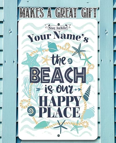 Miniatura 2 de Personalized - The Beach is Our Happy Place - Custom Beach House Decor, Sea Shells Front Beach Display, Surf Camp Wall Accessories and Gift Idea,