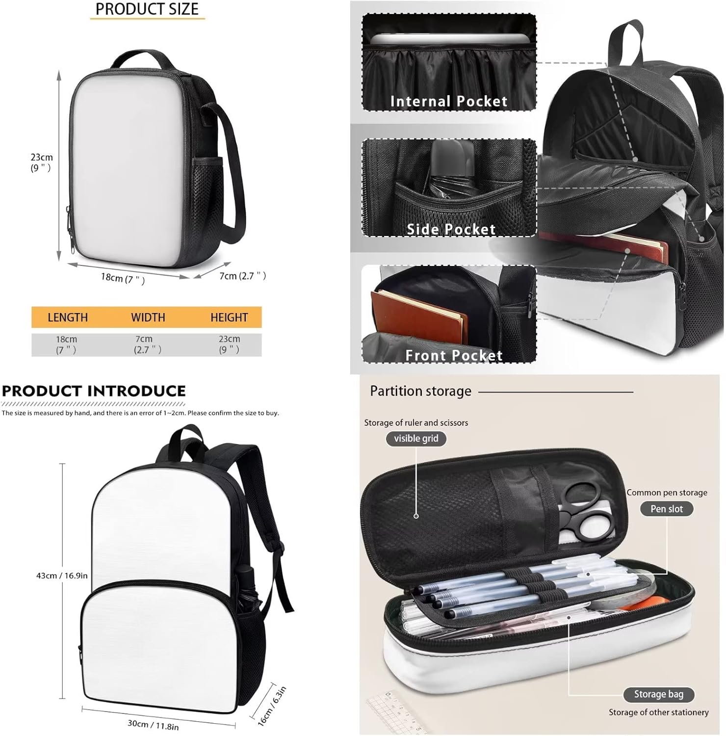 Coloranimal Basketball Backpack 4pcs Set Kids Girls Boys Personalized Add Your Name School Bag Lunch Box Pencil Pouch Water Bottle Cover for Stainless Steel/Glass Middle School Supplies
