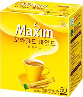 Mocha Gold Mild Instant Coffee Mix Sticks, Smooth & Rich Taste, Coconut Oil Creamer, Korean Style Coffee for Camping, Office, Travel - 50 Count 12g (0.42 oz) Each