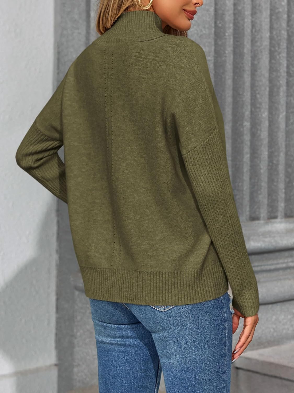 Saodimallsu Womens Mock Neck Sweater Tops Fall Long Sleeve Loose Casual Soft Knit Batwing Pullover Sweaters - Image 5