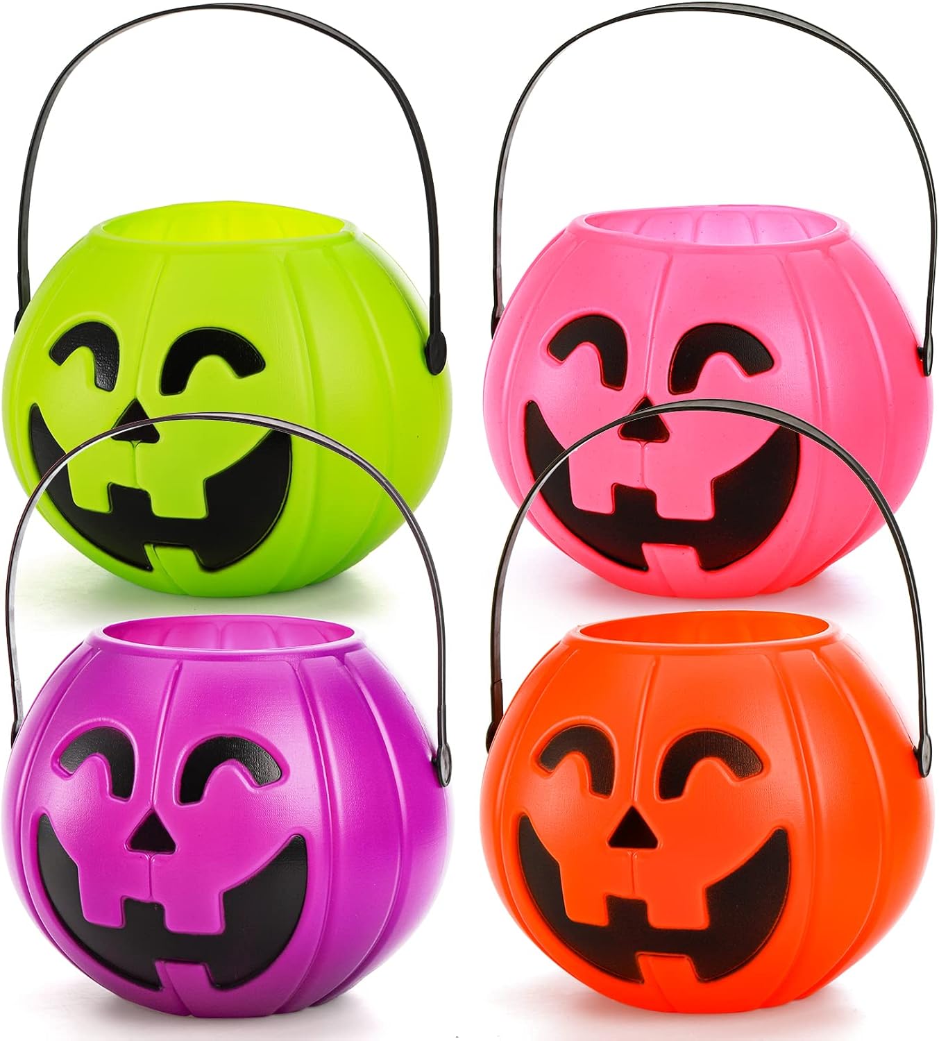 Elsjoy Set of 4 Halloween Pumkin Buckets, 6.5 x 5.5 Plastic