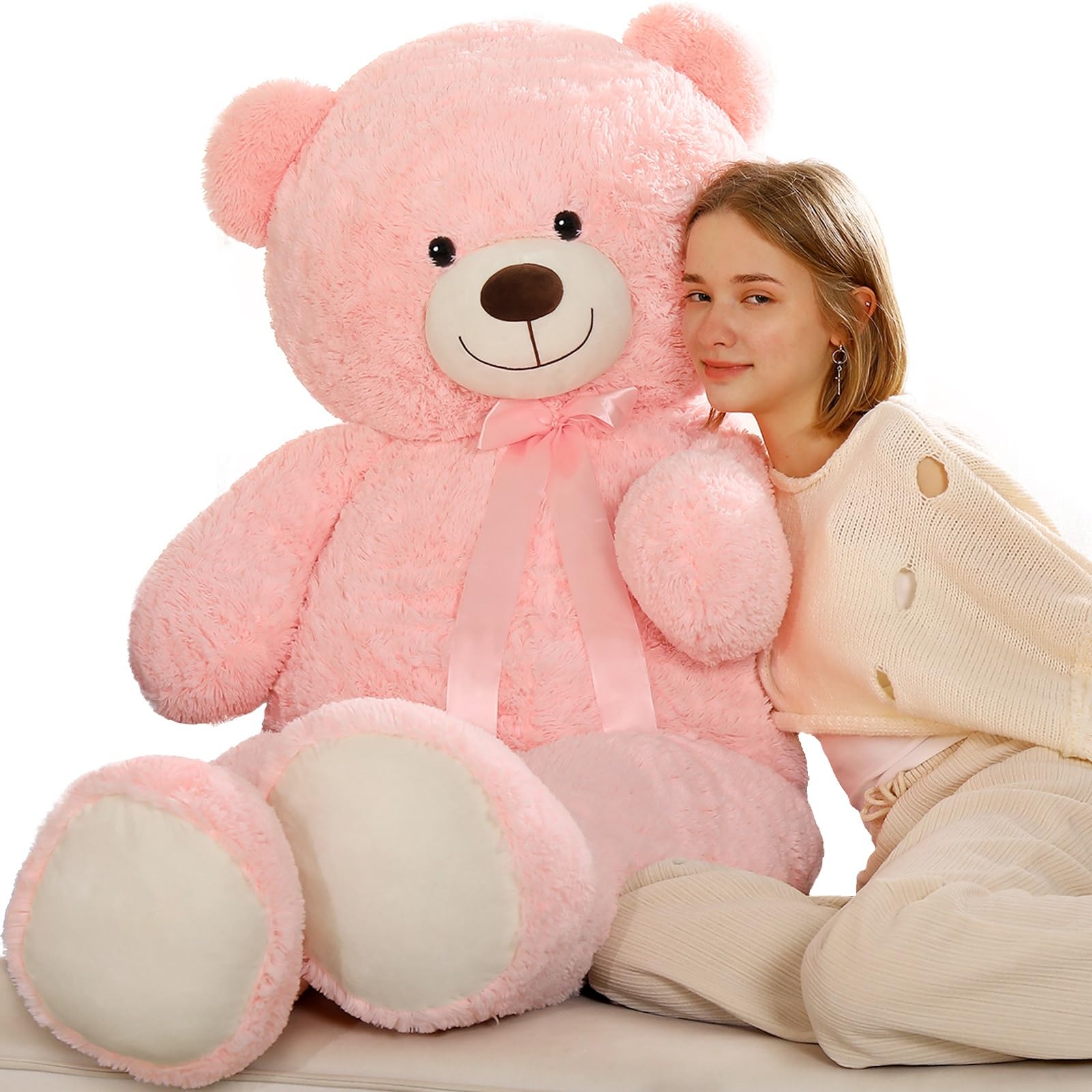 Tezituor 52 Inch Giant Teddy Bear Stuffed Animal, Pink Big Teddy Bear Plush Toys for Girlfriend, Kids, Life Size Large Bear Plushies Gift for Valentine’s Day, Christmas, Birthday