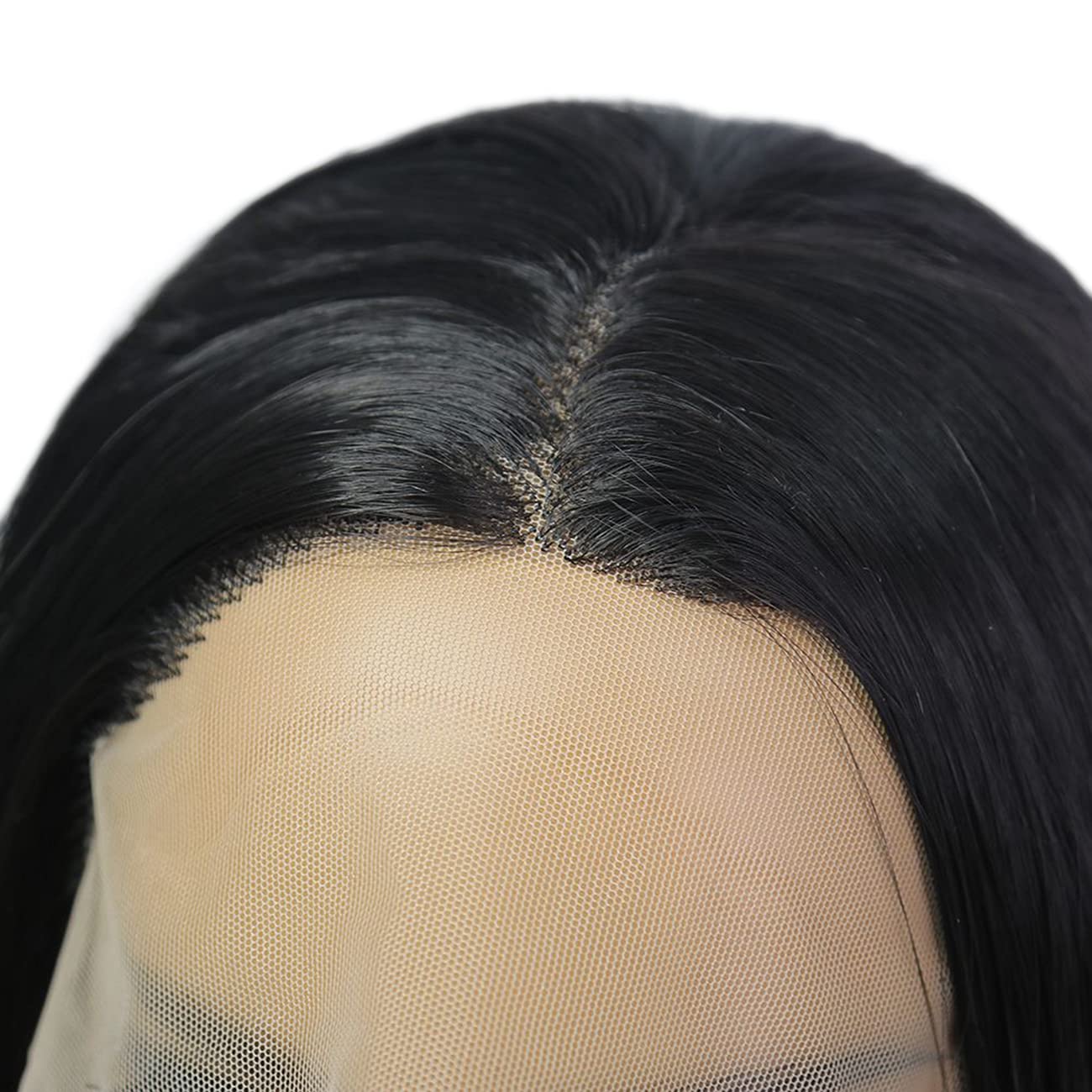 Wiginway Natural Straight Wig Hand Tied Heat Resistant Hair Synthetic Lace Front Wigs for Cosplay Make up (Black)