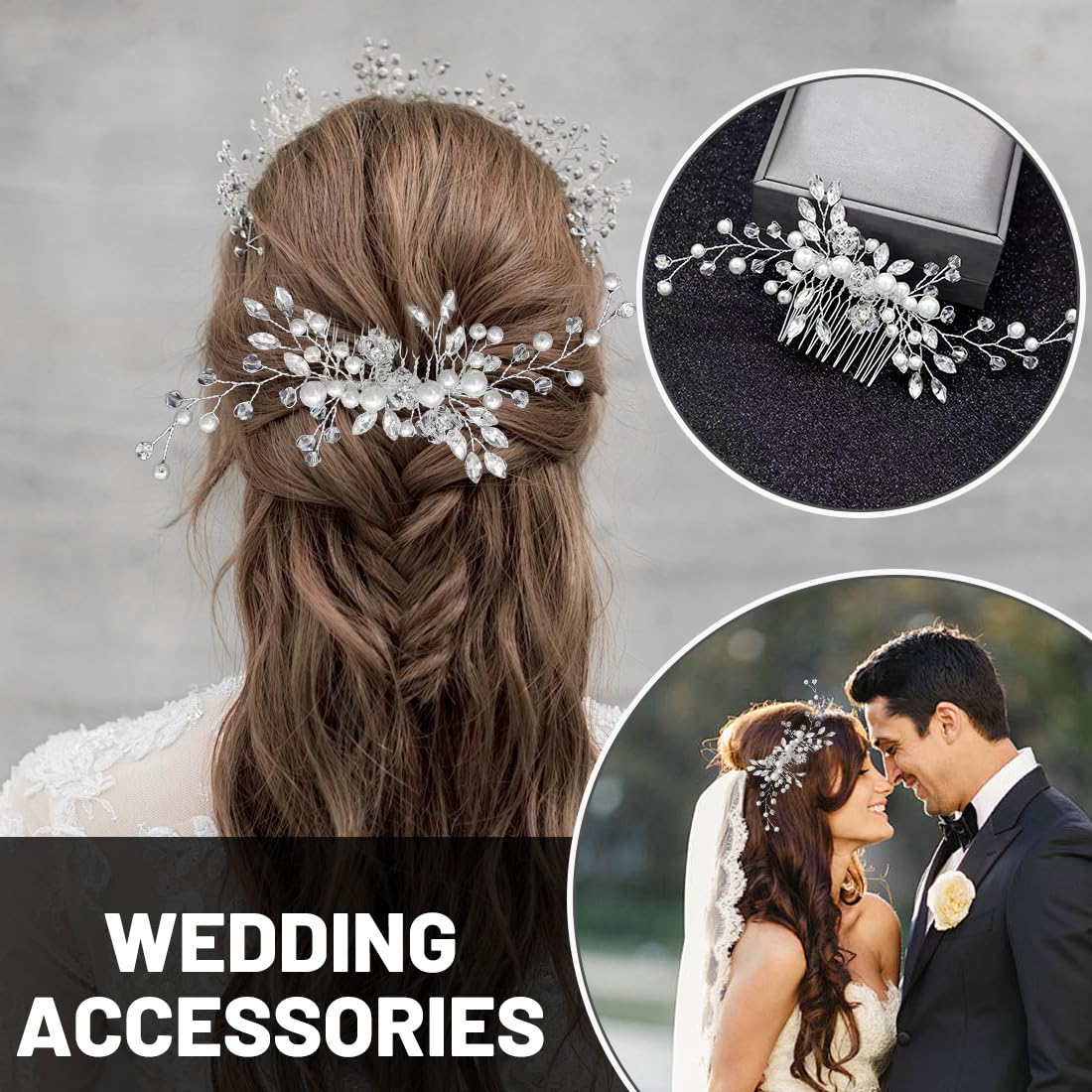 Pettinino per capelli da sposa con perle argentate, accessorio per capelli da sposa, per donne e ragazze