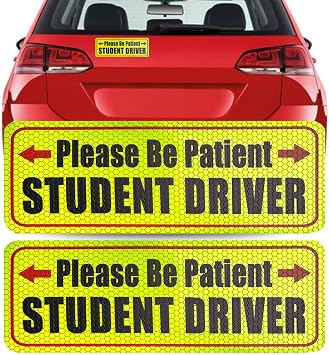 3 Pcs Student Driver Magnet For Car,Please Be Patient Student Driver Sticker ,New Student Driver Sticker ,Safety Warning Signs,High Reflective,Reusable Movable,Set of 3. 3.5" x 9"