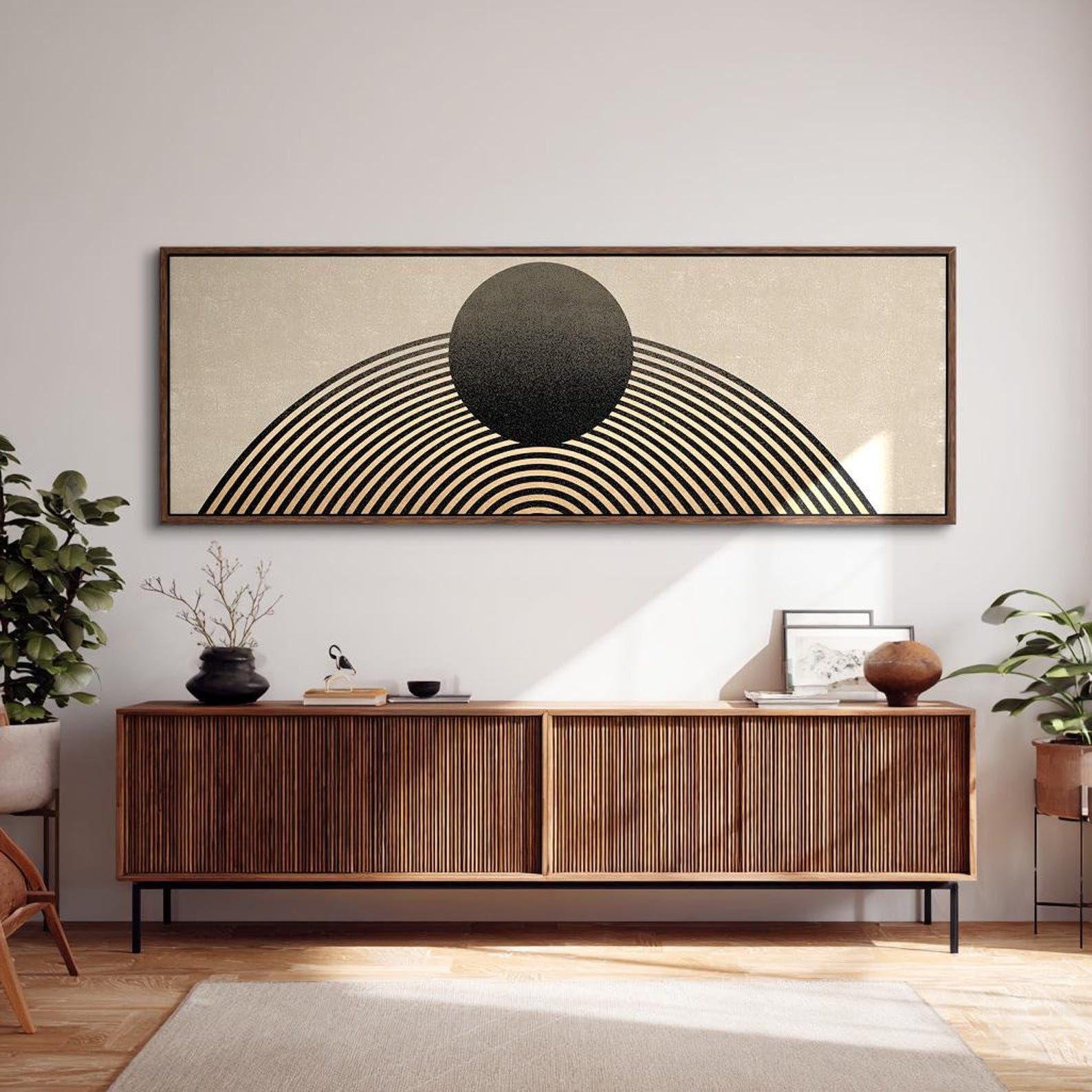 XBTYKPB Quadro astratto orizzontale stretto su tela, dipinto naturalistico su tela, incorniciato, stile giapponese, decorazione moderna per interni (55x110 cm/cornice interna)