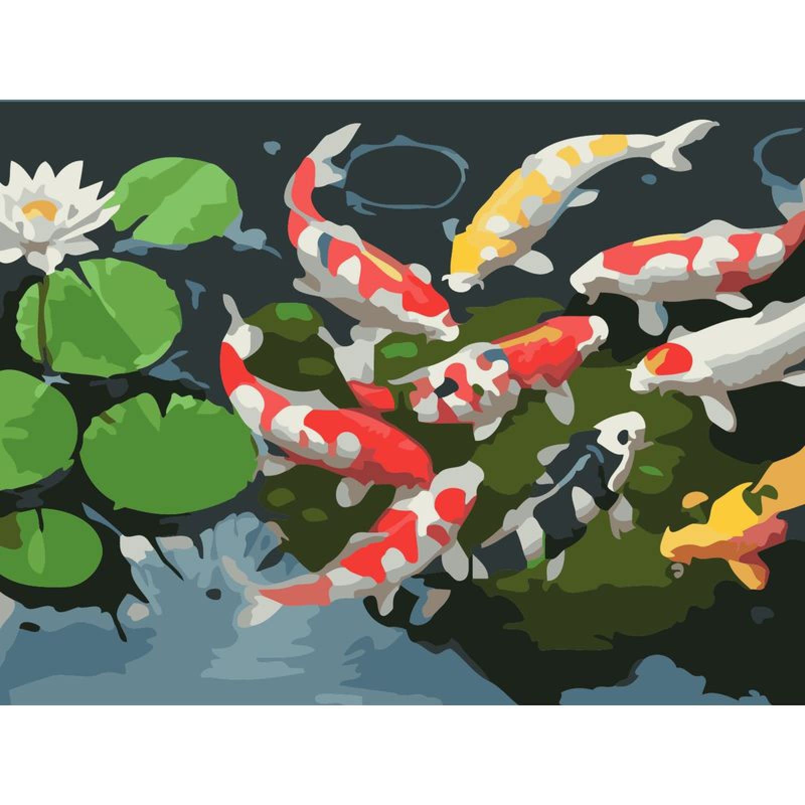BIIONE Peinture Bricolage Par Numéros Pour Adultes Enfants Débutants, Étang Carpe Lotus Paysage, Sans Cadre, 50 X 70 Cm Cadeau De Peinture À L'Huile Sur Toile Numérique Bricolage
