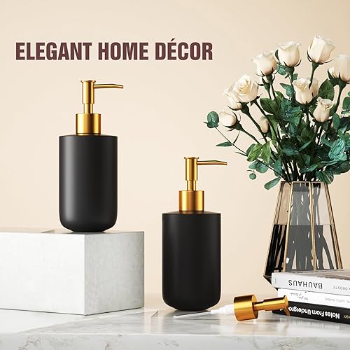 Miniatura 8 de Dispensador de jabón de manos, dispensador de jabón de cerámica negro mate de 14 onzas con 2 bombas inoxidables, dispensador de jabón líquido