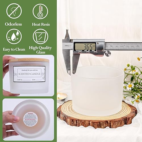 Miniatura 13 de CONNOO Paquete de 6 tarros de vela de 16 onzas, 3 mechas de vidrio vacío transparente de boca ancha, vienen con tapas de bambú, etiquetas de Tapas