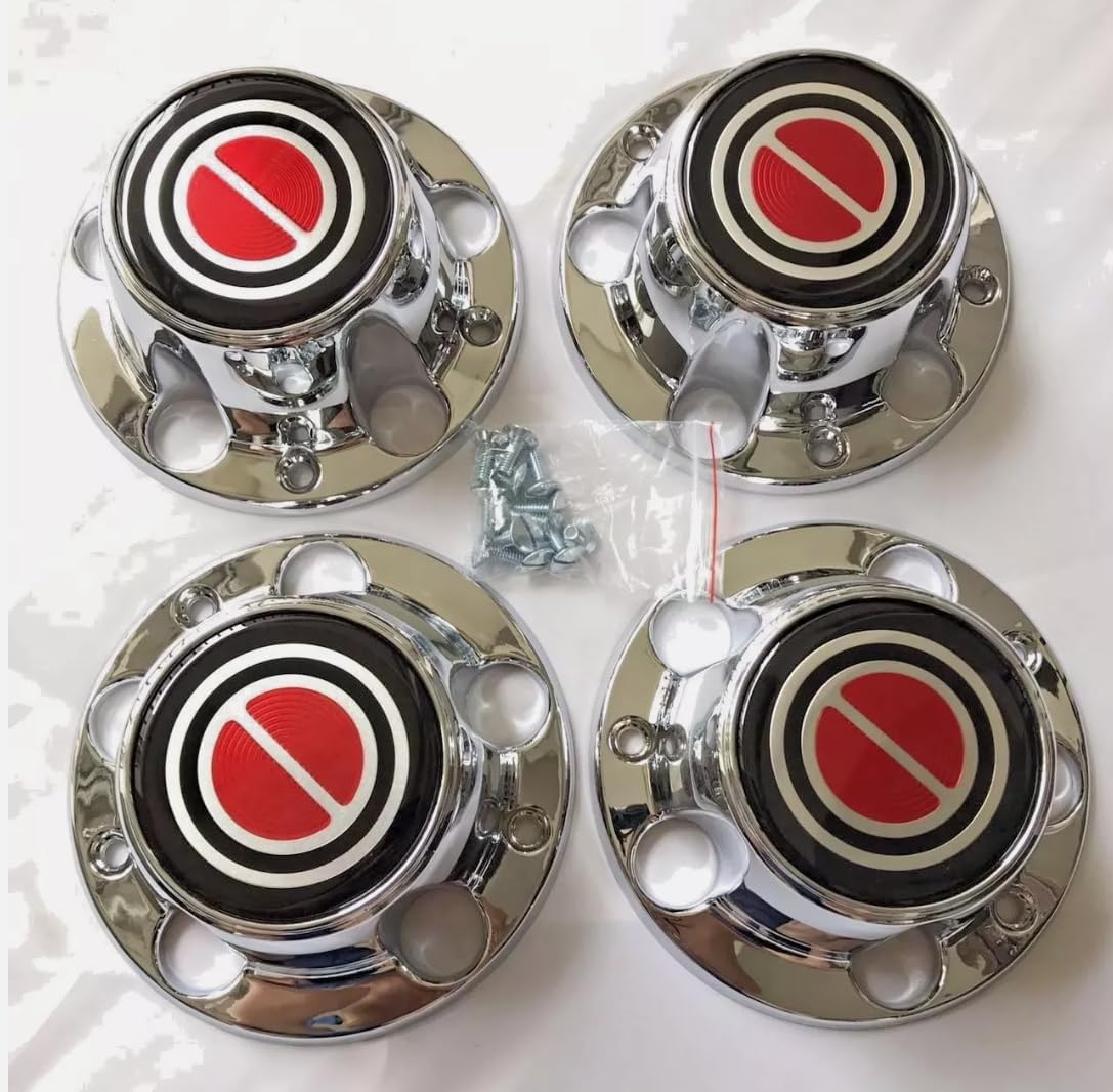 4pcs Fit 1980-1996 F150 Bronco Van Chrome Wheel Hub Center Caps RED Center (Red)