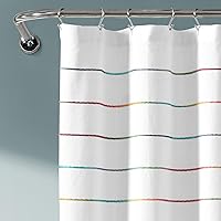 Vista 2 de Lush Decor Cortina de Ducha de Algodón Teñido con Hilo de Rayas Ombré, 72" W x 72" L, Arcoíris - Cortinas de Ducha de Tela - Cortina de Baño a Rayas