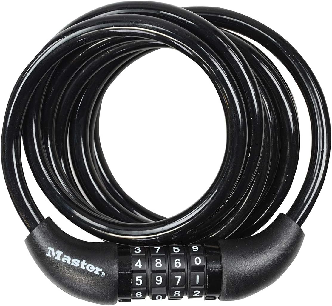 Bike Cable Lock, Combination, 1.8 m Coiling Cable, Outdoor 8221EURDPRO - Use with All Kinds of Bike, Skateboards, Strollers, Lawnmowers and Other Outdoor Equipment