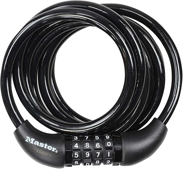Master Lock Bike Cable Lock [Combination] [1.8 m Coiling Cable] [Outdoor] 8221EURDPRO - Ideal for Bike, Electric Bike, Skateboards, Strollers, Lawnmowers and other Outdoor Equipments