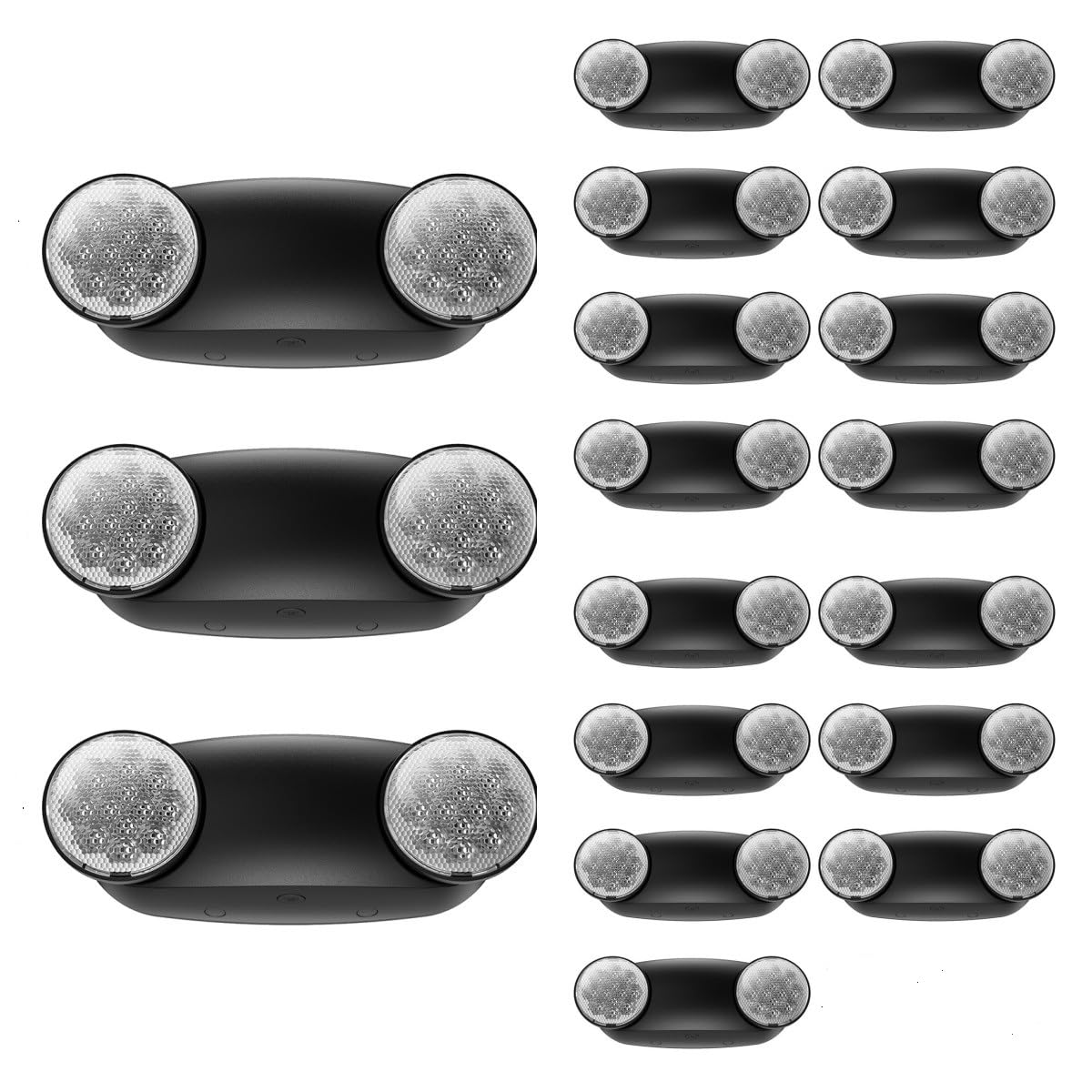 SPECTSUN 18 Pack White LED Emergency Lights with Battery Backup-UL Listed Two Head Adjustable Emergency Lighting Fixtures - 120-277V AC-Exit Sign Lights (18 Packs-BKU5)