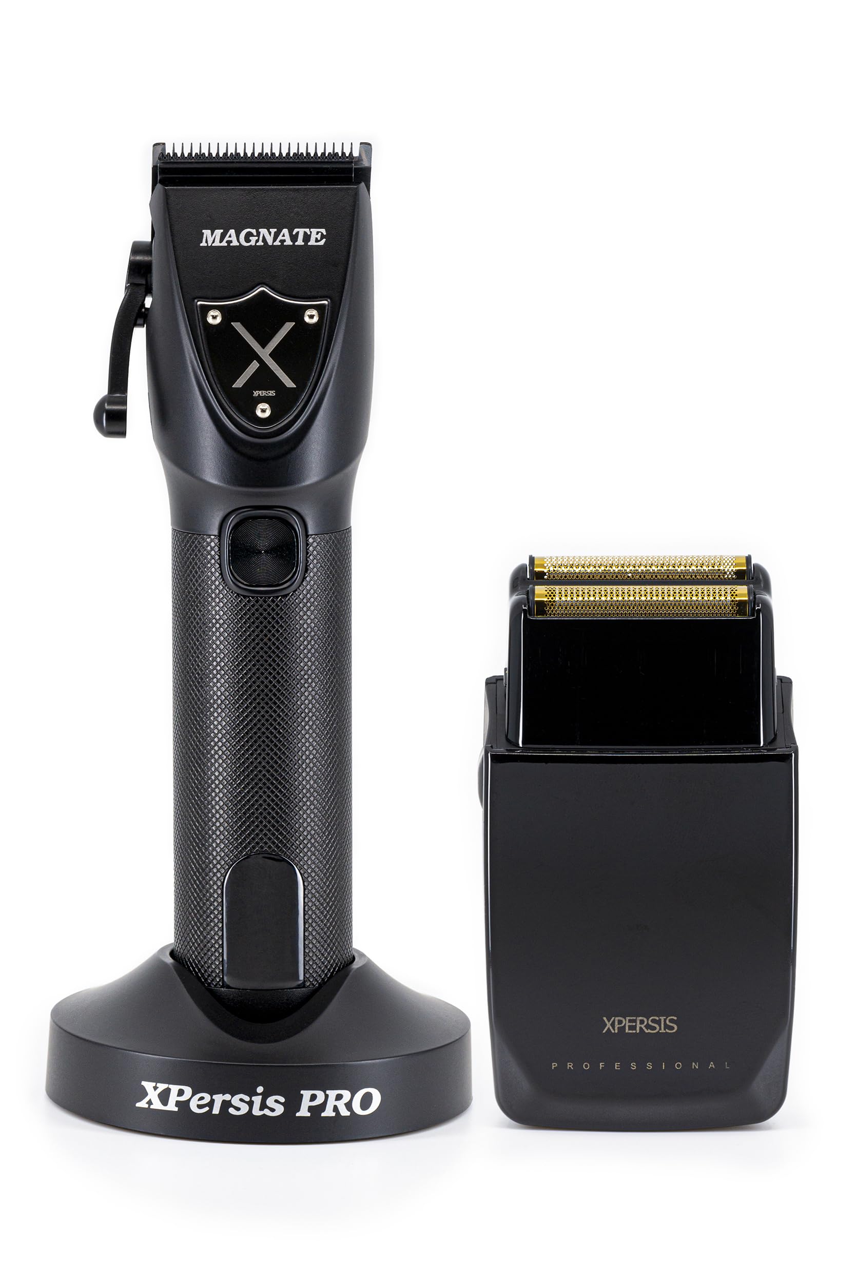 XPERSIS PRO Magnate Quiet DLC Fade Blade Black Cordless Hair Clipper for Barbers, Professional Mens Hair Clipper + Electric Razor Foil Shaver with Sharp Blades