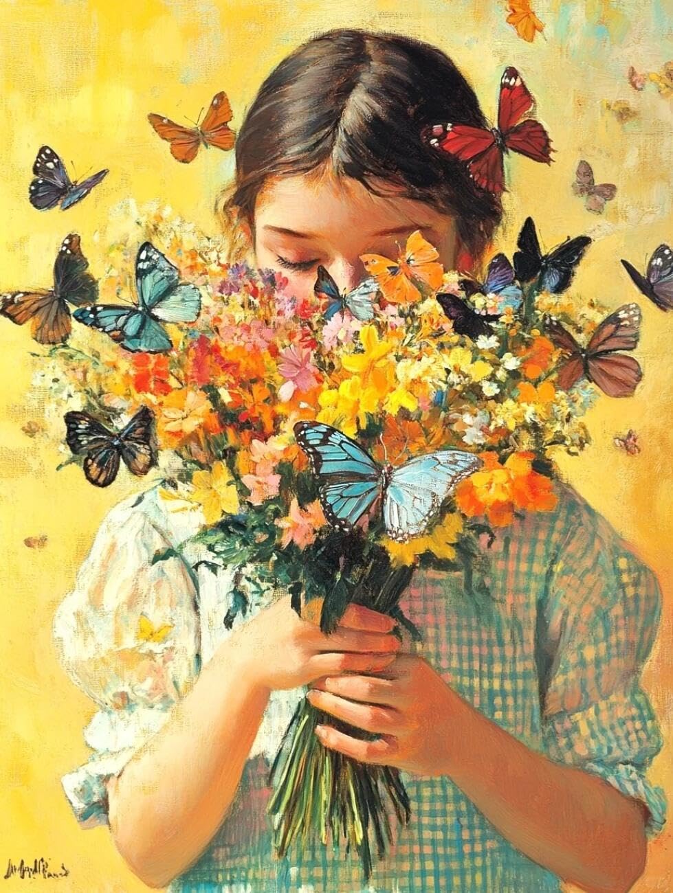 Henypt Cross Stitch Kit Girl and Butterfly DIY Arts Aand Craft Kit for Adults Beginners with Accessories Handmade DIY/Gifts 14CT 80x100cm