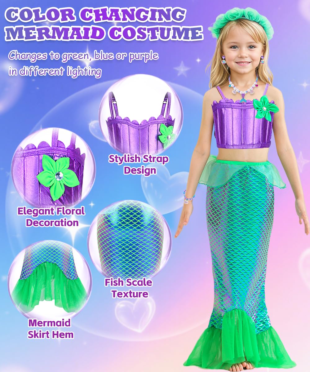 Deguisement Sirene Fille, Cosplay Sirene avec Perruque, Cadeau pour Fille, Déguisements Sirenes Enfant pour Anniversaire Cosplay Carnaval