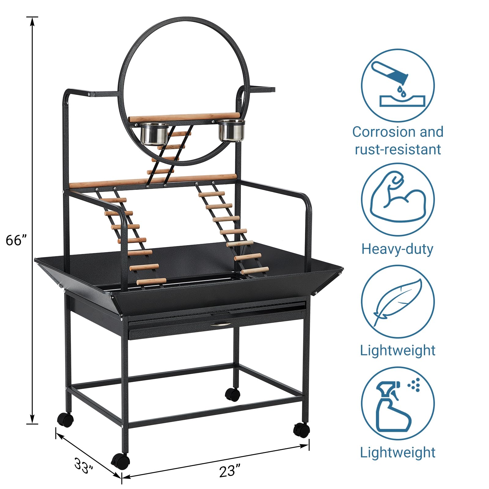 Garvee Espaciosa jaula de metal para pájaros con soporte de juego – Soporte grande de 66 pulgadas, pajarera, perchas, escaleras, bandeja extraíble, centro de actividades en interiores y exteriores