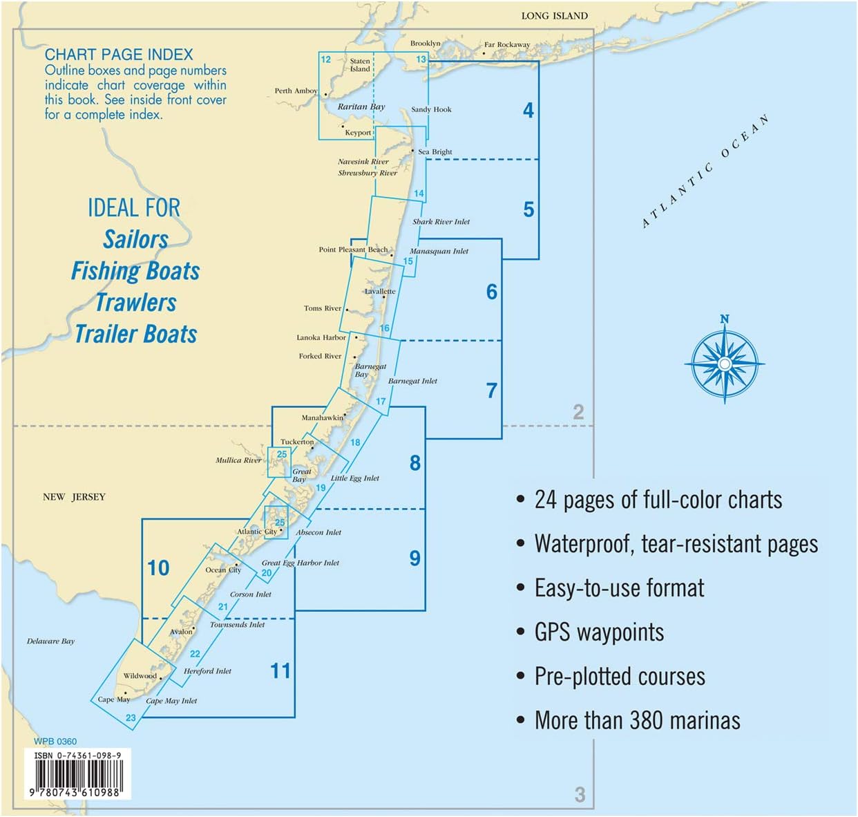 MAPTECH New Jersey Coast. Raritan Bay to Cape May, Waterproof Chartbook WPB0360 3rd Edition