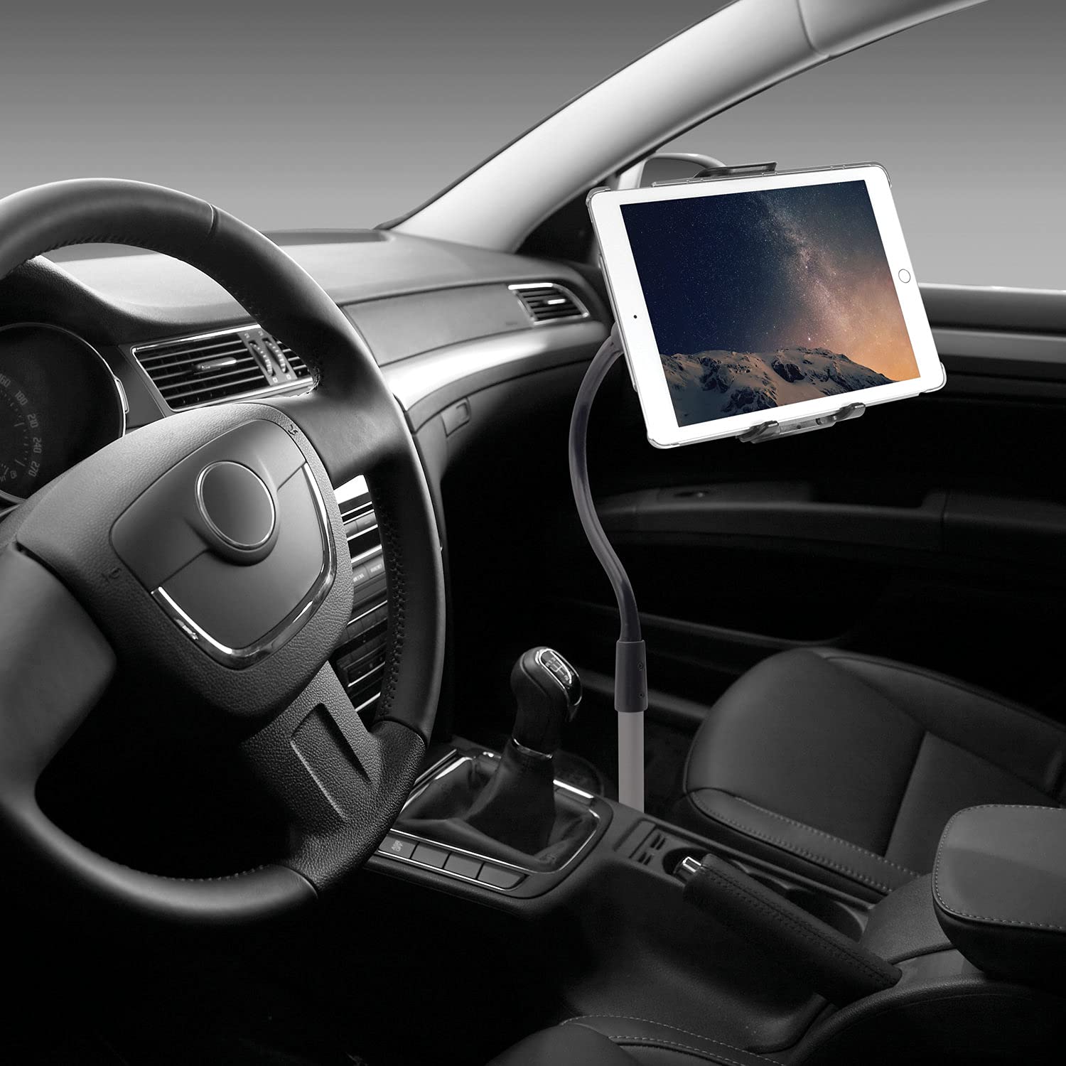 Macally CARFLOORMOUNT - Supporto per sedile auto e camion, regolabile, per cellulari e tablet da 17,8 cm a 27,9 cm di larghezza