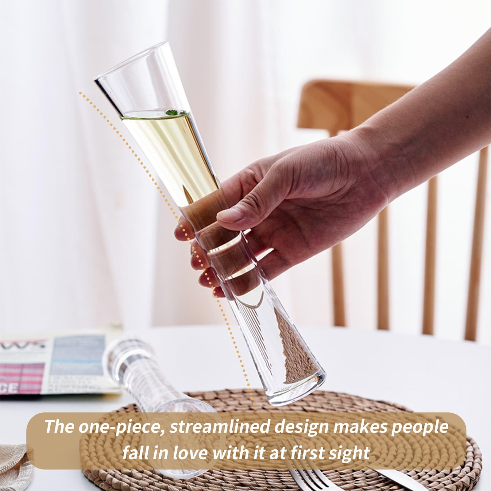Eidoct 2 Crystal Champagne Flutes, 150ml Mouthblown & Handmade Glasses, Clear Liqueur Glasses for Prosecco Mimosa - Image 4