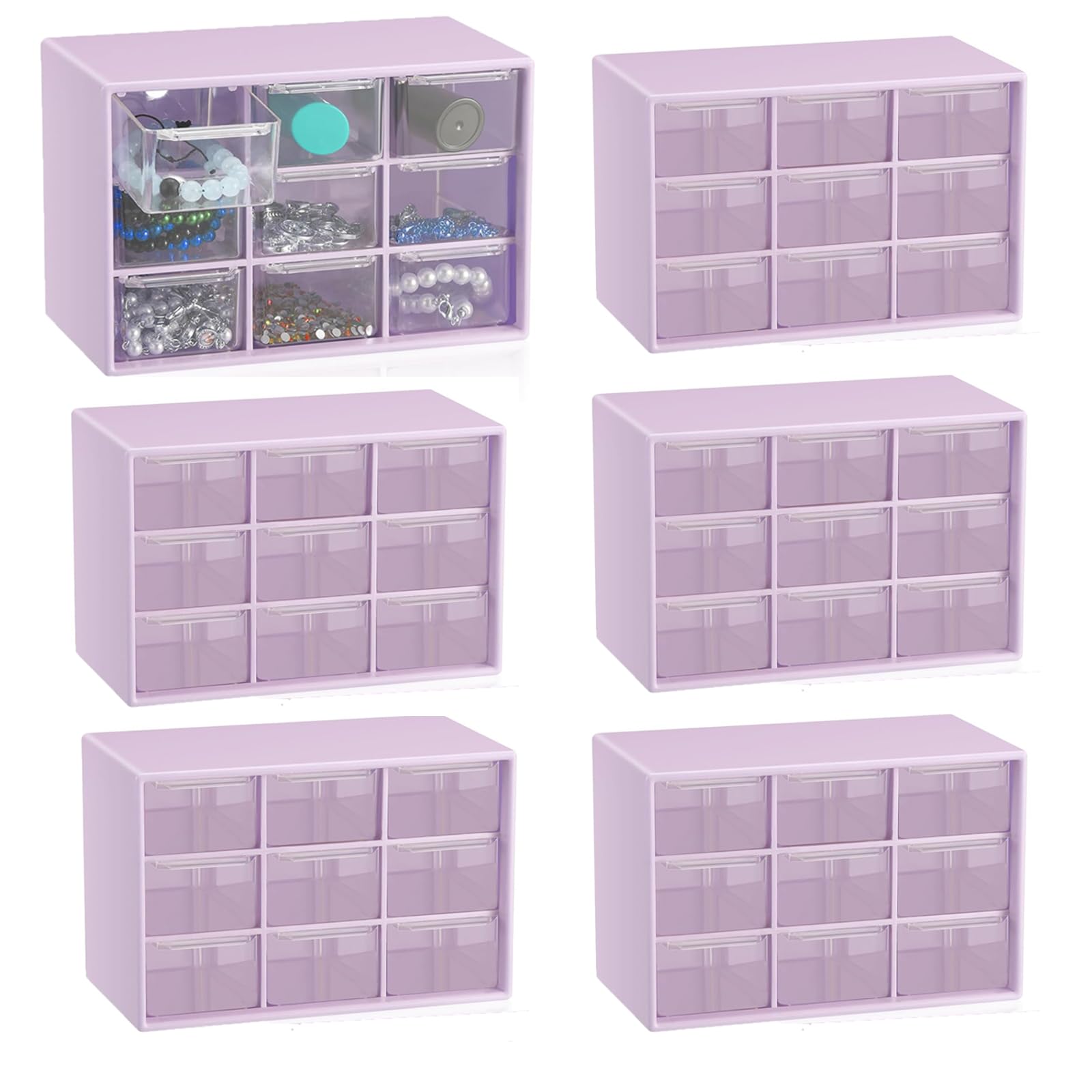 6 piccoli organizer per cassetti da scrivania, con 9 cassetti trasparenti, in plastica, per scrivania, ufficio, scuola, casa, 18 x 3. 20,3 x 11,7 cm (viola)