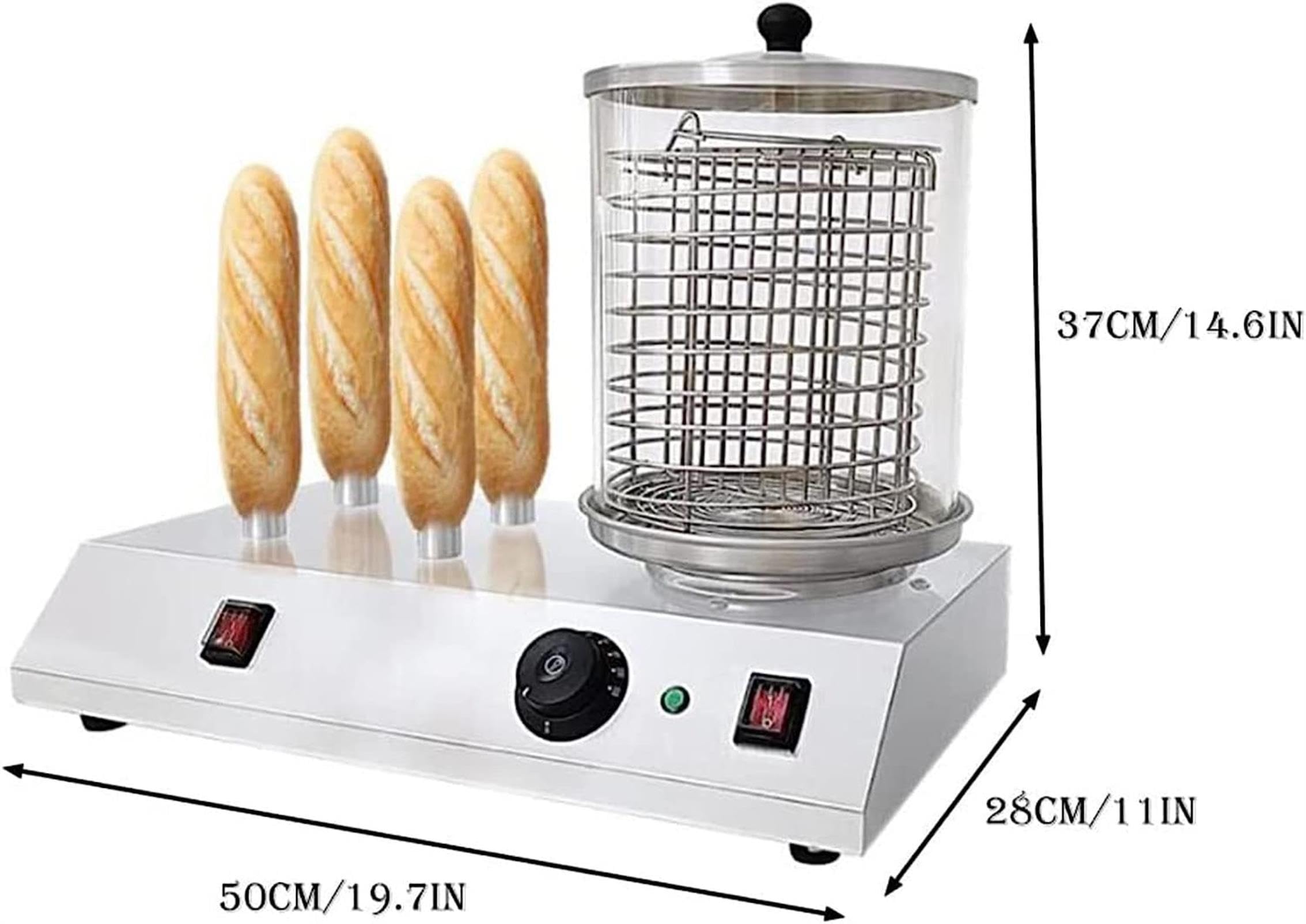 Macchina per cuocere la Salsiccia, Macchina per scaldare panini, riscaldatore per Hot Dog con Asta di Alluminio riscaldante, Coperchio in Vetro, Filtro, per Colazione, involtini di