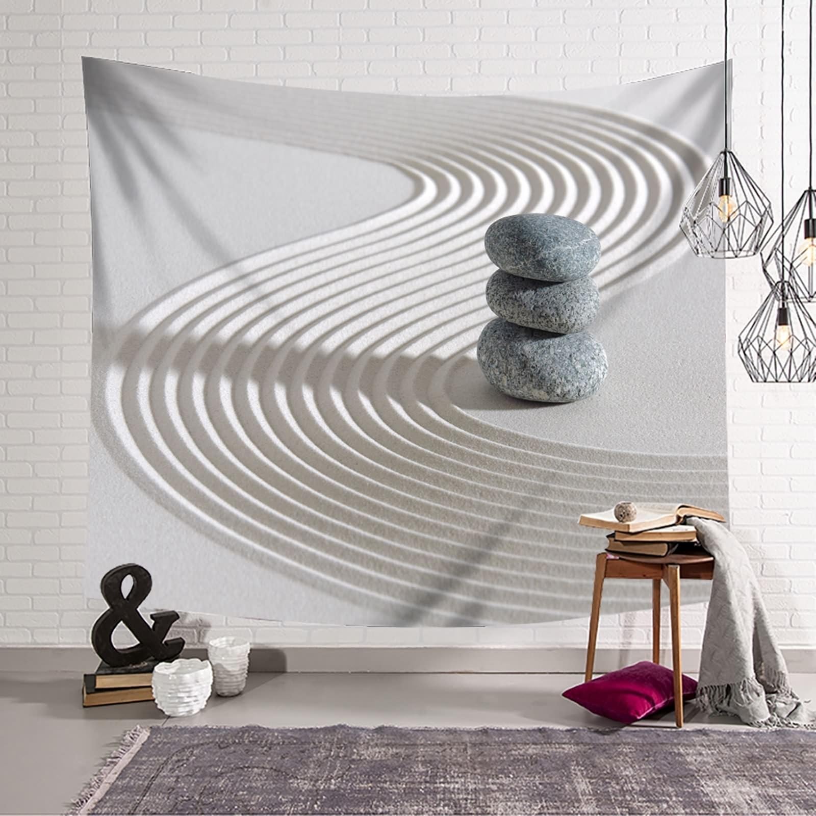 Wycian Wandteppich XXL Fenster Wandvorhang Beige XL Sand und Stein Mikrofaser 300X256cm (Breite x Höhe)