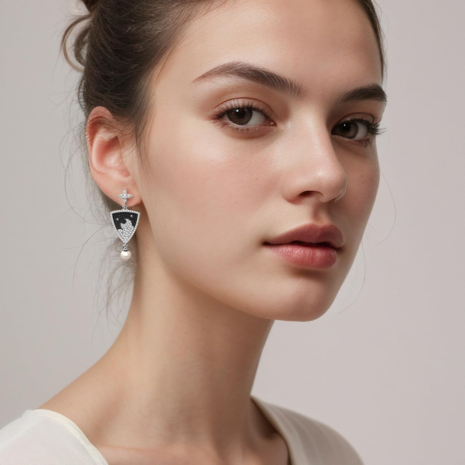 Gold-plated and 5A Cubic Zirconia Night Sky Dangle Earrings丨925 Sterling Silver Ear Posts丨 Created Pearl Star Cloud Moon Earrings丨Hypoallergenic Classic Jewelry Gift for Her Mom Women Wife