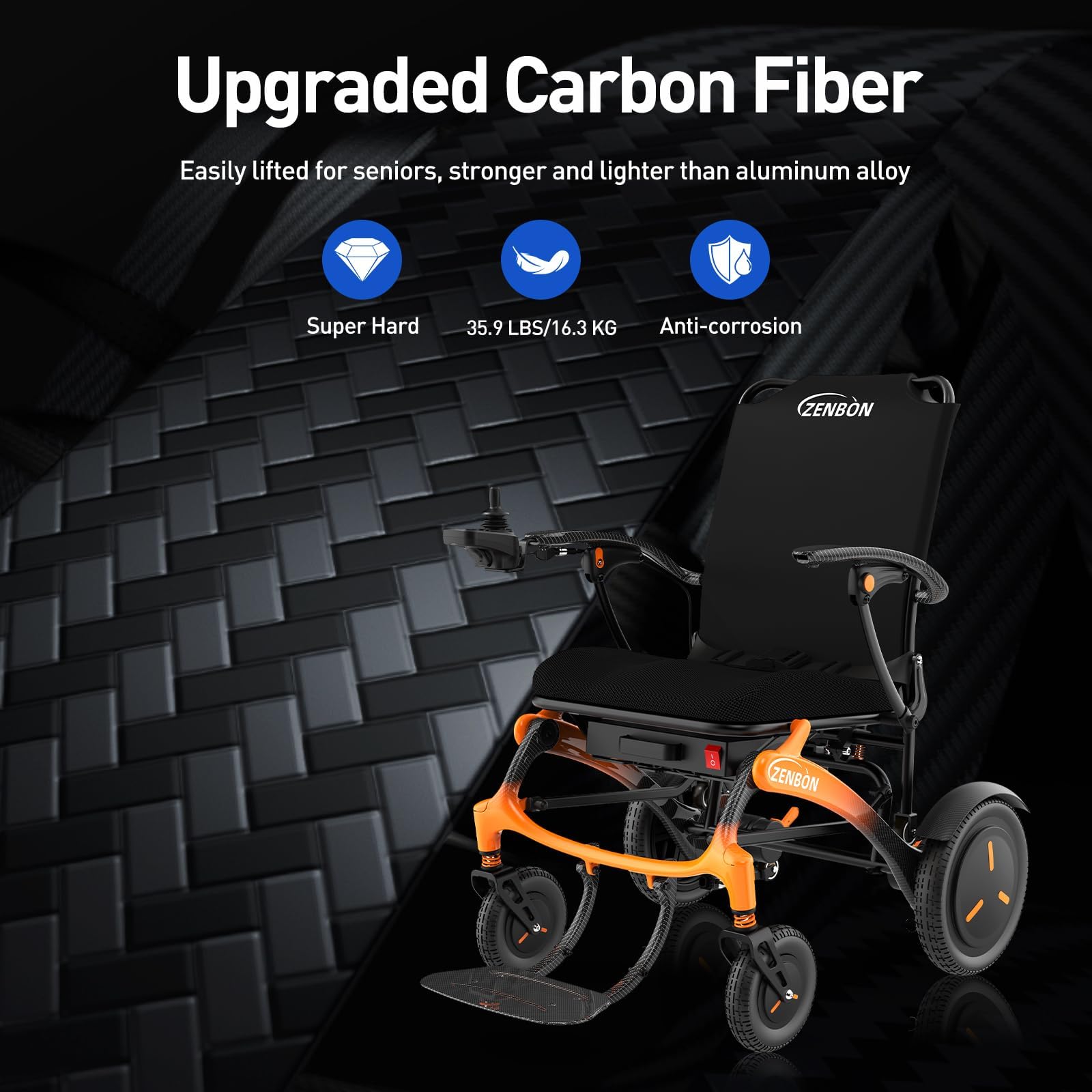 Silla de ruedas de carbono eléctrica plegable ligera: silla de ruedas eléctrica con neumáticos sólidos de goma para todo terreno - Silla de ruedas eléctrica para exteriores