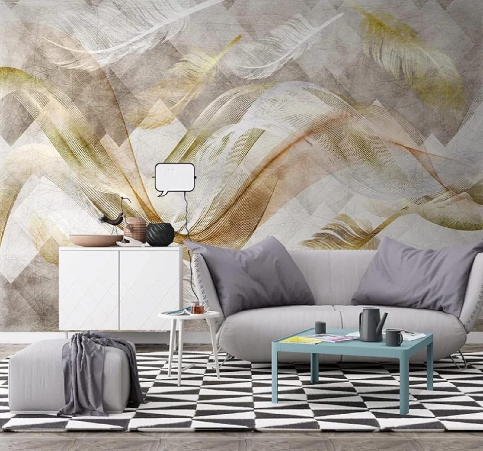 XLMING Abstract Gold Abstract Lines Feathers 3D Wallpaper Luxury Home Dining Decor Paste Sofa Living Room The Wall for Bedroom Mural-430cm×300cm