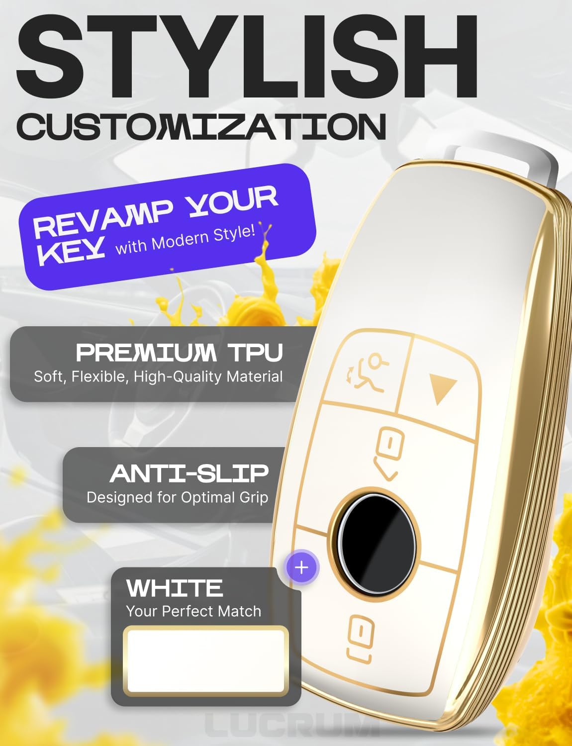 Lucrum Compatible with Mercedes Benz Key Fob Cover & Leather Keychain - Keyfob Case for A C CLA CLS E G GLE S-Class 2019-2025 - Image 3