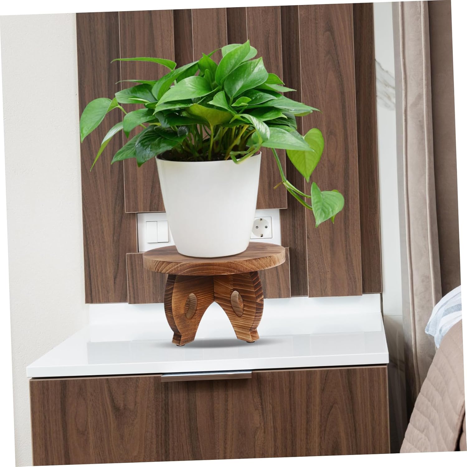 LIFKOME Wooden Plant Riser Round Flower Pot Base Indoor Plant Stand Decorative Vase Holder Display Stand Rustic Finish for Living Room