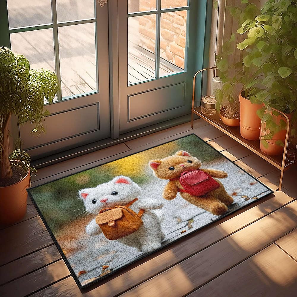 Décoration de chambre amusante avec le tapis de deux chatons marchant ensemble