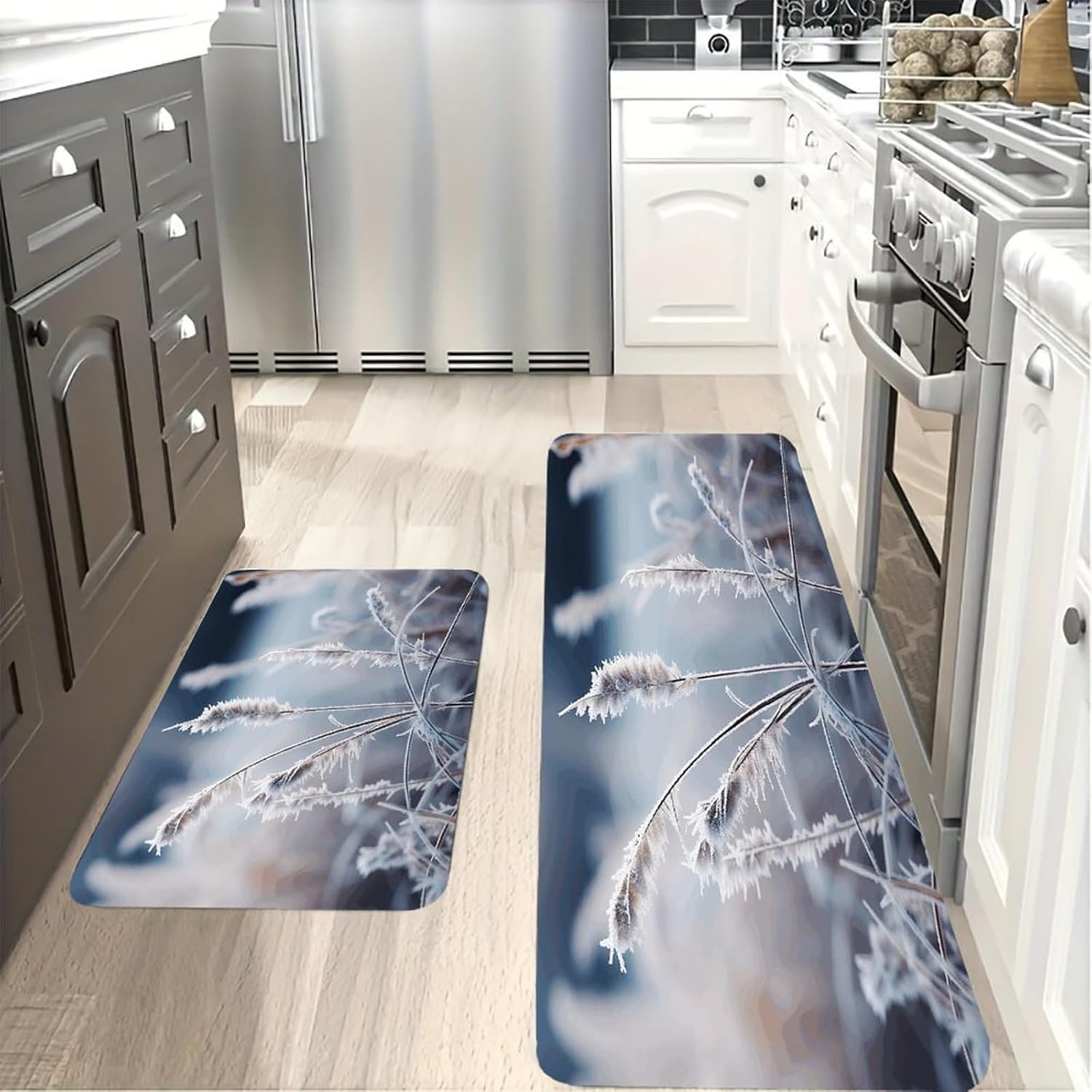 Frost Grass Kitchen Mats with 2PCS Non-Slip Washable,Kitchen Rug Heavy Duty Durable, Floor Mats for Kitchen,Office,Sink,Laundry
