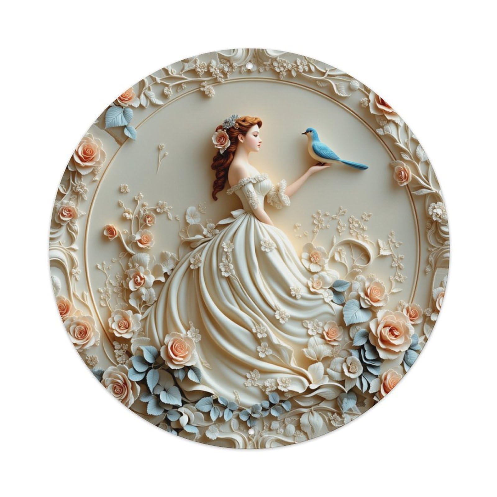 Elegant Lady With Bird And Flowers Round Tin Sign Retro Metal Sign for Cafe Bar Pub Home Game Room Gym Club Wall Decoration Vintage Metal Poster 8x8 Inch