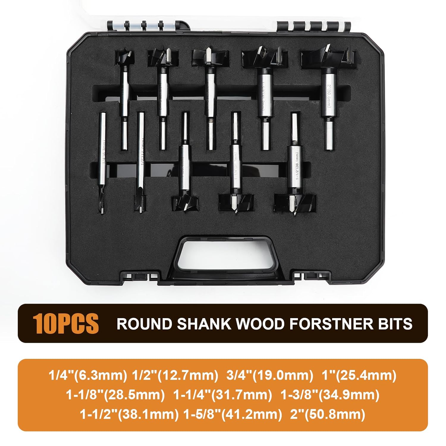 10PCS Forstner Drill Bit,Tungsten Carbide Tipped - for Hard Wood,Soft Wood Woodworking Hinge Cutter Tool Kits for Veneered Plywood Plastic