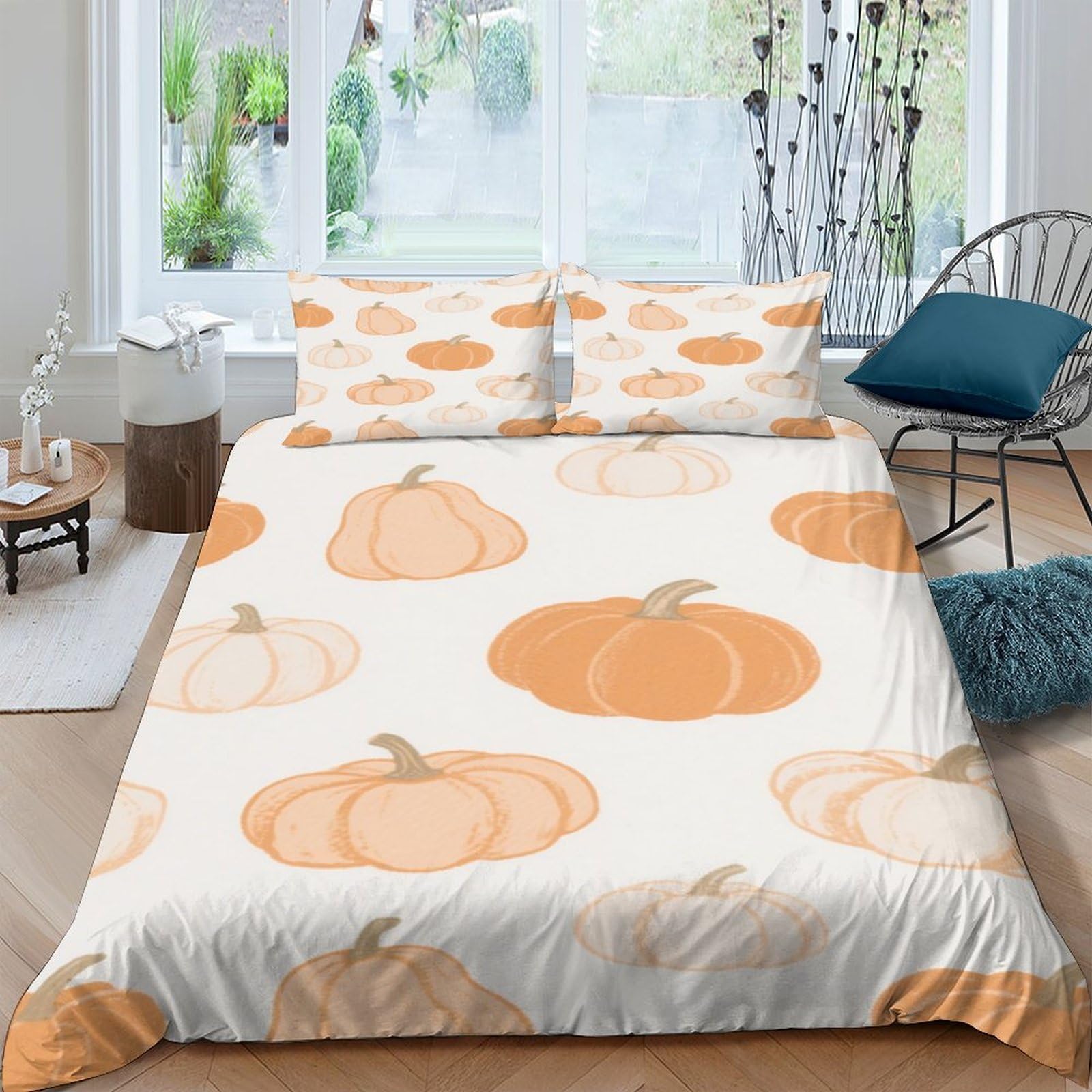 Ctjqhvkz Style-1 3D Printed Pumpkin Orange Fitted Sheet Microfiber Soft Breathable Autumn Harvest Bed Cover For Bedroom Guest Room Dorm Decor Single（135X200cm）