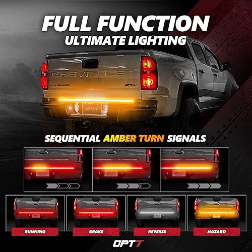 Miniatura 5 de OPT7 Redline - Barra de luz LED de triple fila de 48 pulgadas para portón trasero con señal de giro ámbar secuencial  Tira de luz de marco de
