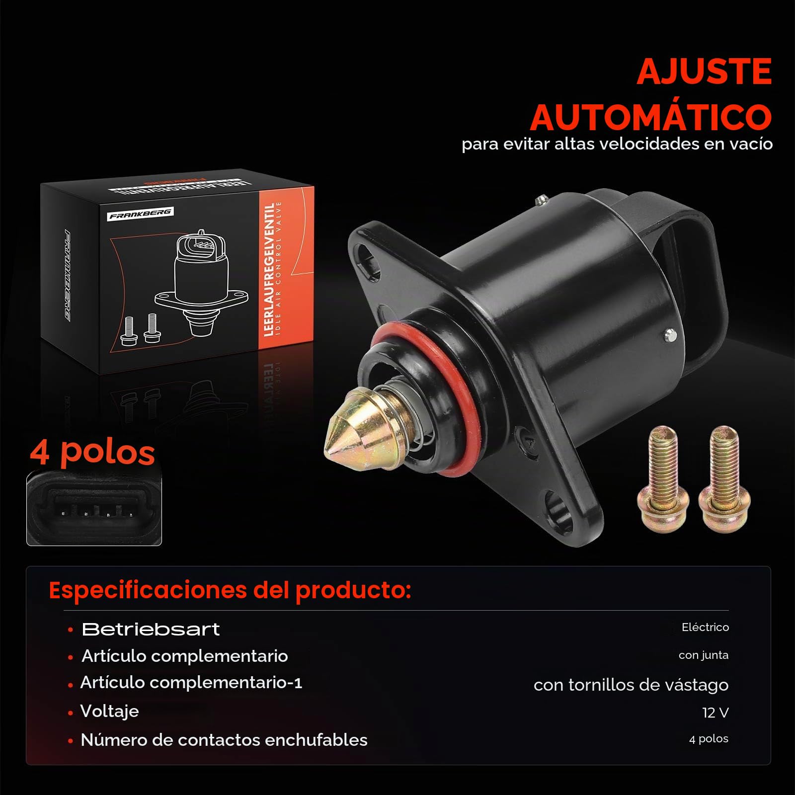Frankberg Válvula de control de ralentí para motores de gasolina 93214071 | Compatible con: Caravana Astra G T98, Caravana Corsa B S93, Astra G CC T98, Vectra C CC Z02, Astra F Furgoneta/Combi T92