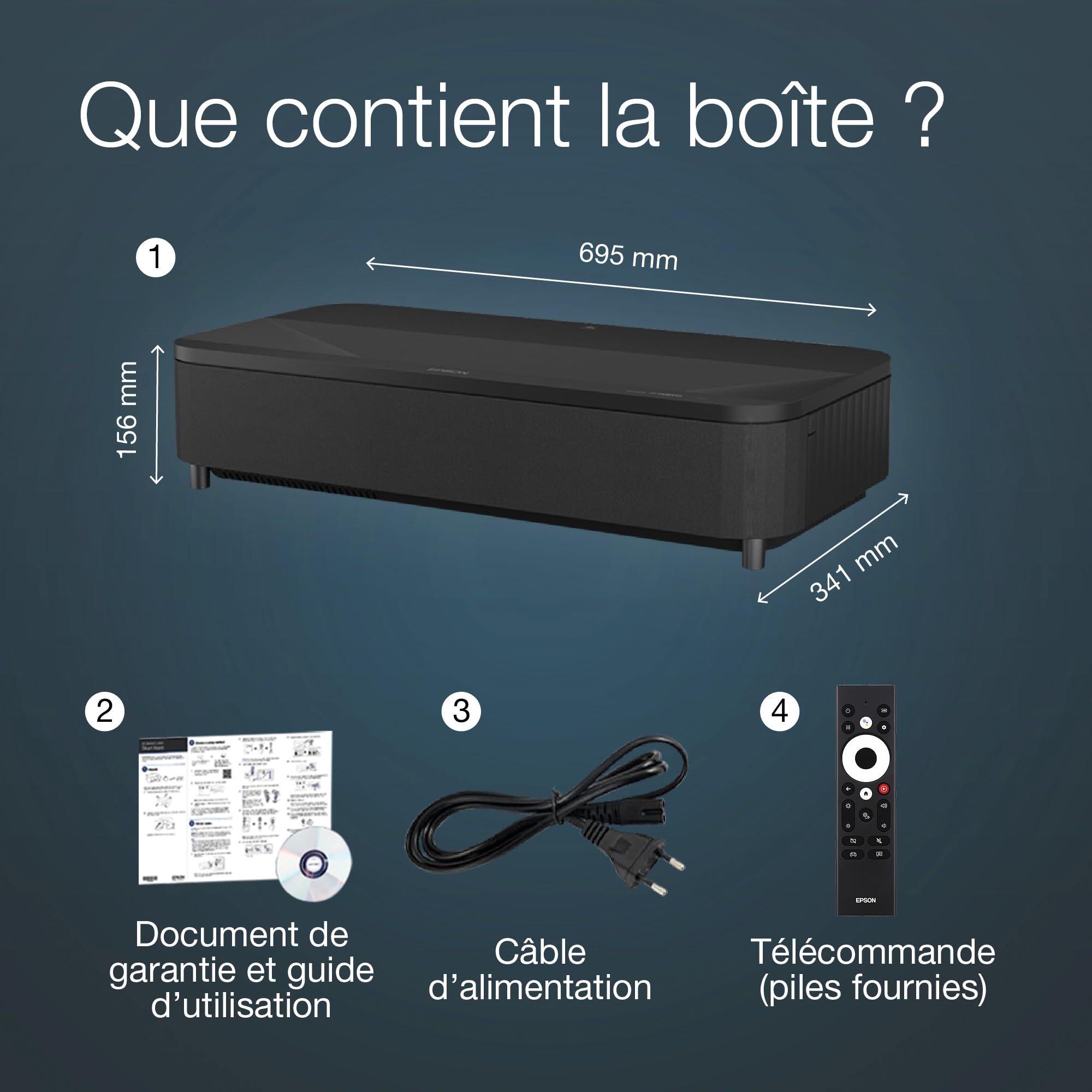 Epson Lifestudio Grand Plus EH-LS800B | Project. laser TV intelligente 4K home cinéma ultracourte focale | 4 000 lumens | 3LCD | Sound by YAMAHA | Android TV | Affichage 150 po | Garantie 5 ans | Noir